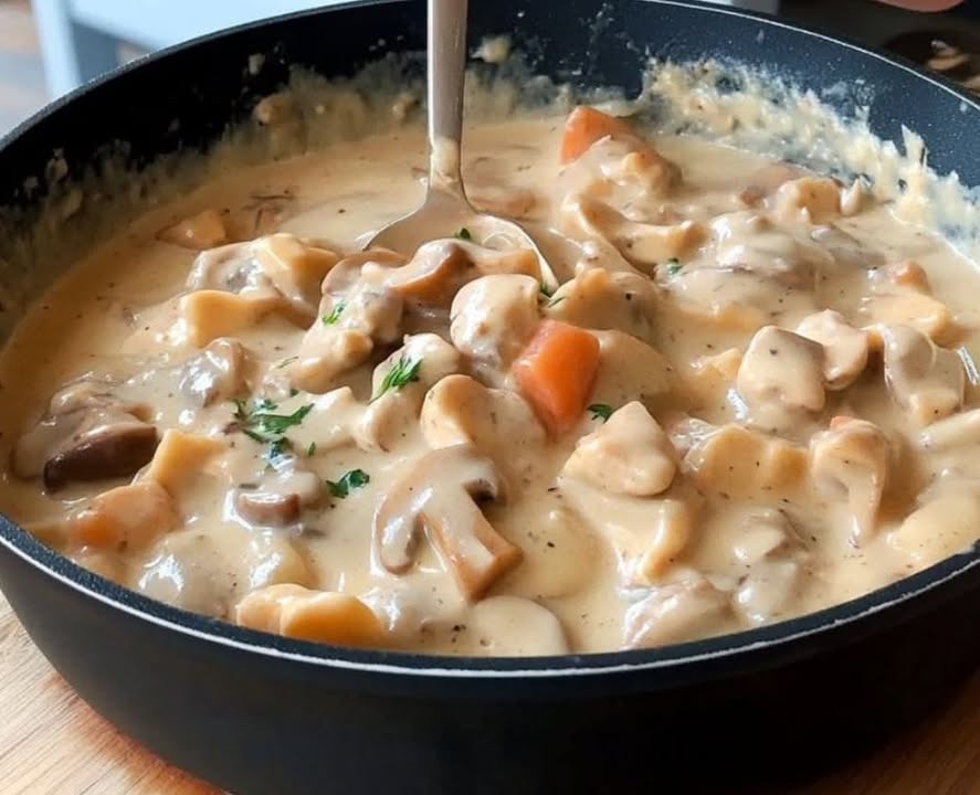 Romige kipragout met champignons en verse kruiden klaar binnen 45 minuten