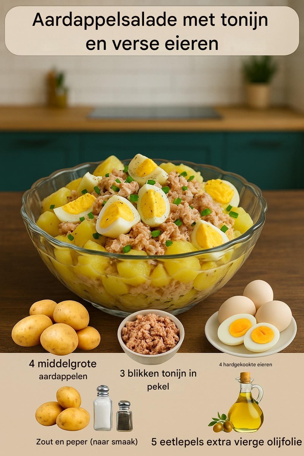 Recept voor aardappel-, tonijn- en eisalade: fris en eenvoudig