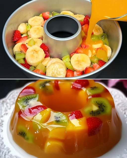 Verfrissend No-Bake Sinaasappel Fruit Gelatine Dessert
