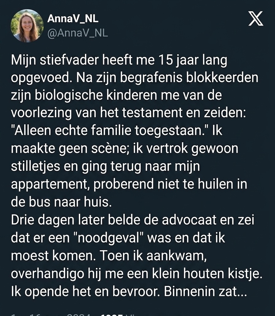 Ik Werd Gedwongen de Voorlezing van het Testament van Mijn Stiefvader te Verlaten — Drie Dagen Later Belde de Advocaat Me Terug