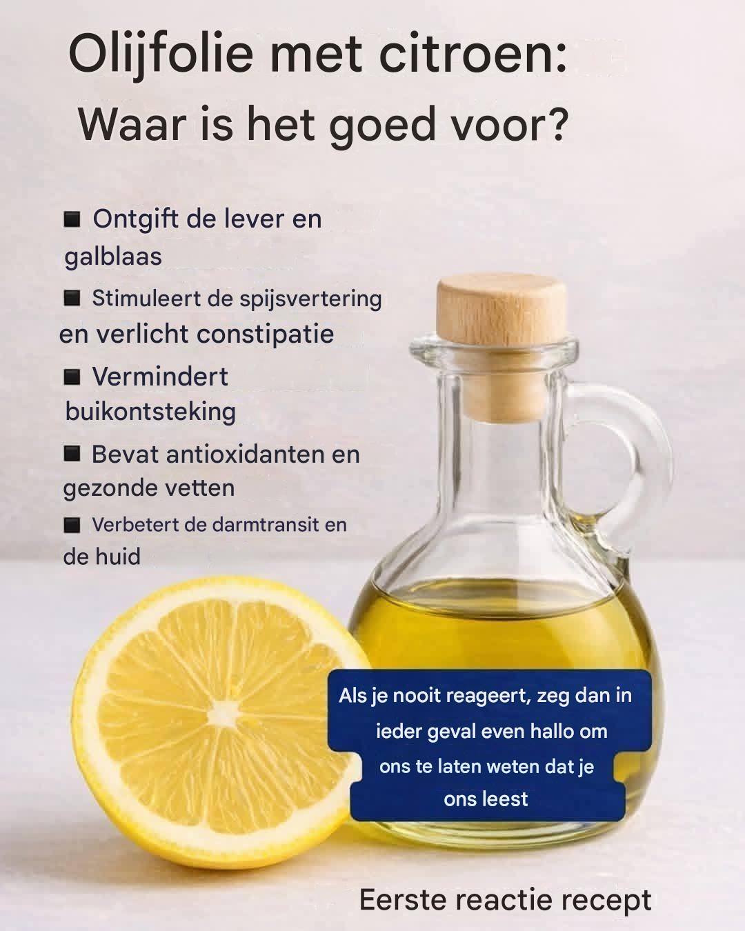 25 gezondheidsvoordelen van het dagelijks innemen van olijfolie met citroen.