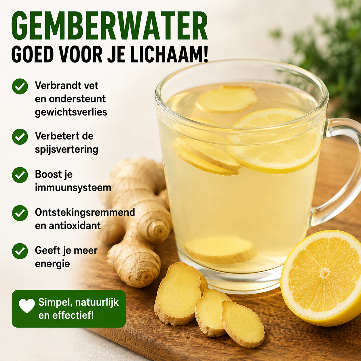 Gemberwater met citroen: een eenvoudige drank voor je dagelijkse routine