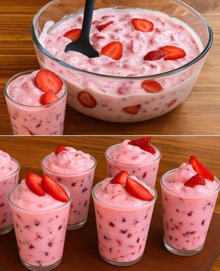 Een eenvoudig aardbeiendessert dat je in 2 minuten klaar hebt.