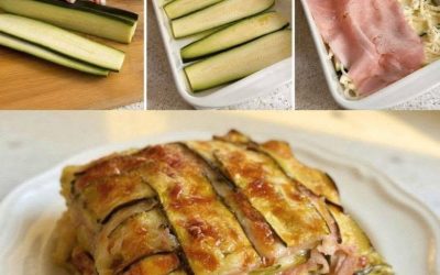 Courgette lasagne met ham en mozzarella