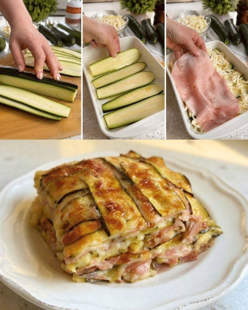 Courgette lasagne met ham en mozzarella