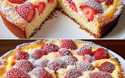 Italiaanse aardbeientaart met romige topping: luchtig, fris en super simpel