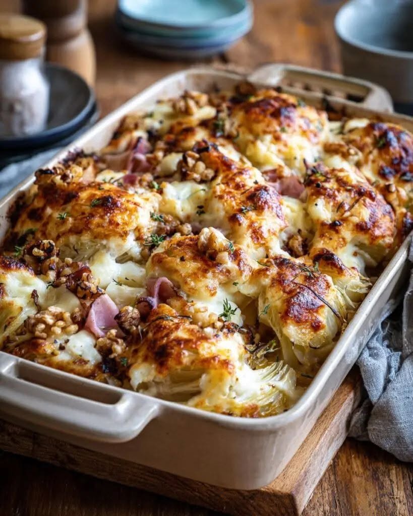 Ovenschotel van het seizoen witlof met brie en een krokante twist