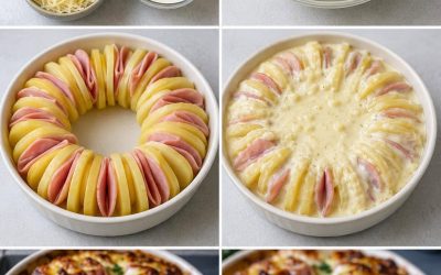 Aardappelgratin met ham en gesmolten kaas