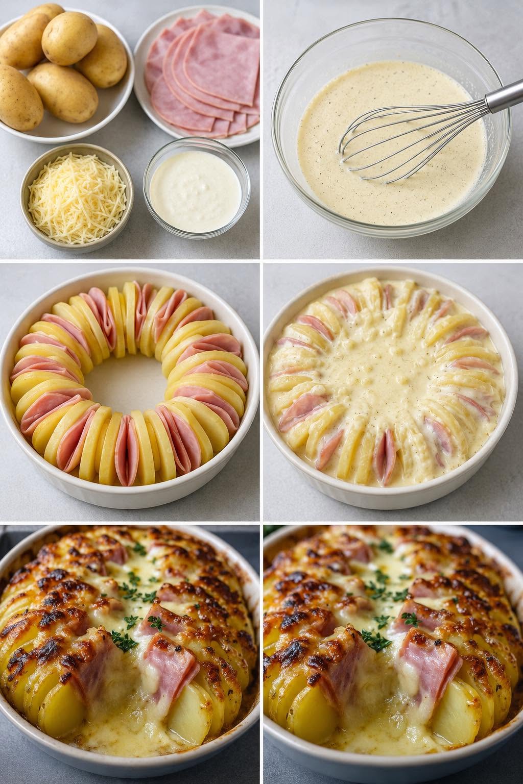 Aardappelgratin met ham en gesmolten kaas