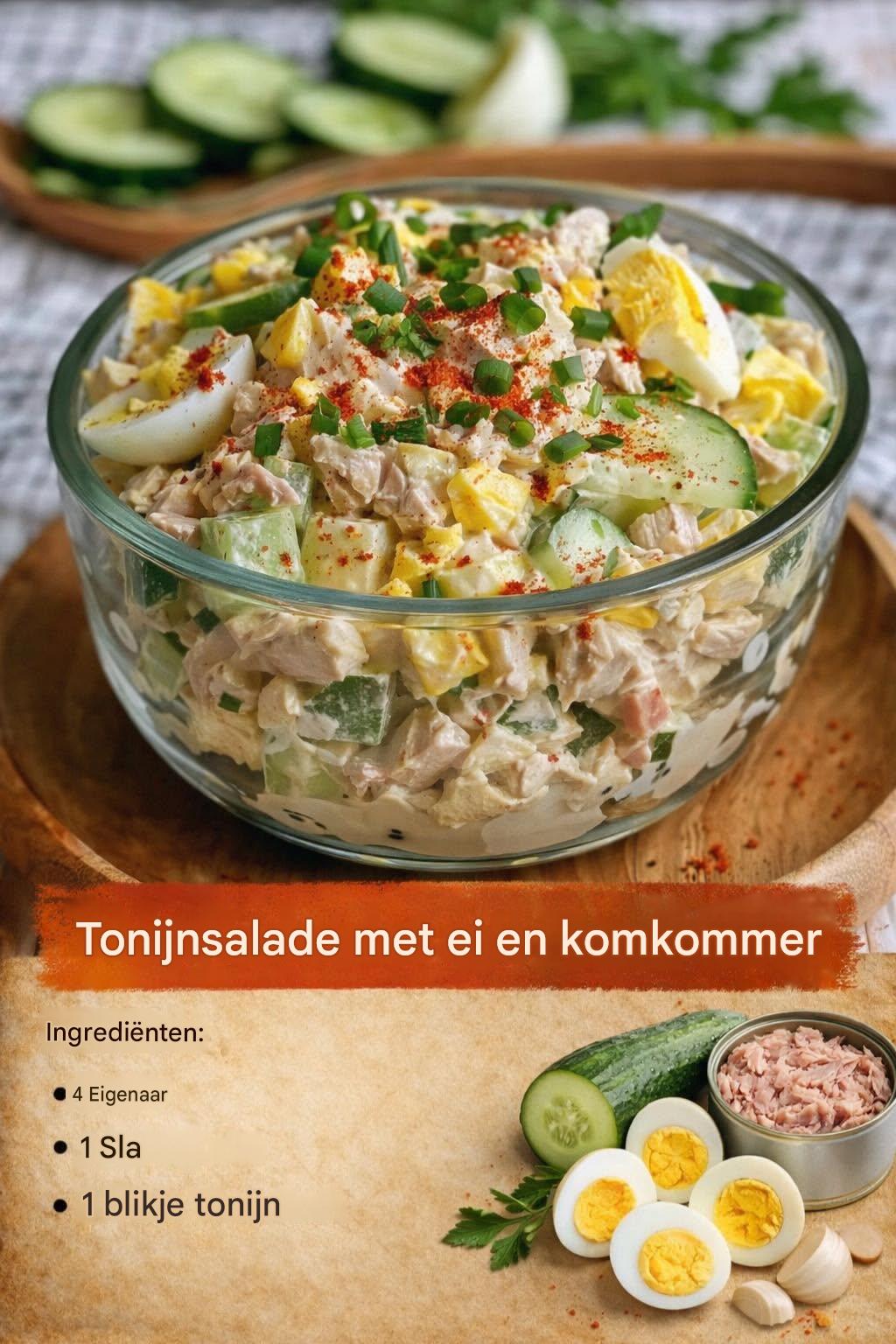 Tonijnsalade met ei en komkommer – romig en heerlijk licht.