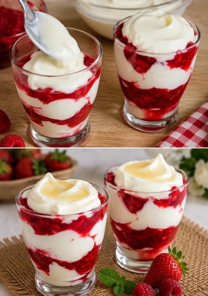 Romig Frambozendessert met Kwark en Slagroom