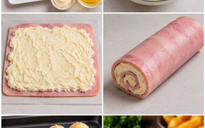 Ham- en kaasrolletjes (pancetta/Emmental) gebakken in een pan of oven
