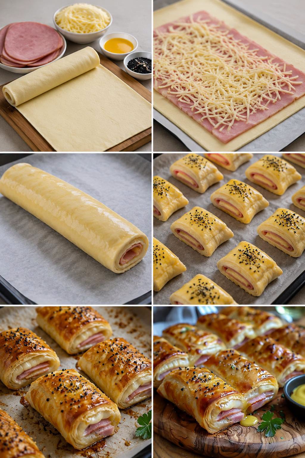 Bladerdeegrolletjes met ham en kaas: een knapperig en overheerlijk recept