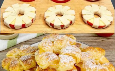 Appelringen van bladerdeeg in een paar minuten: snijd appels in plakjes en wikkel ze in bladerdeeg!