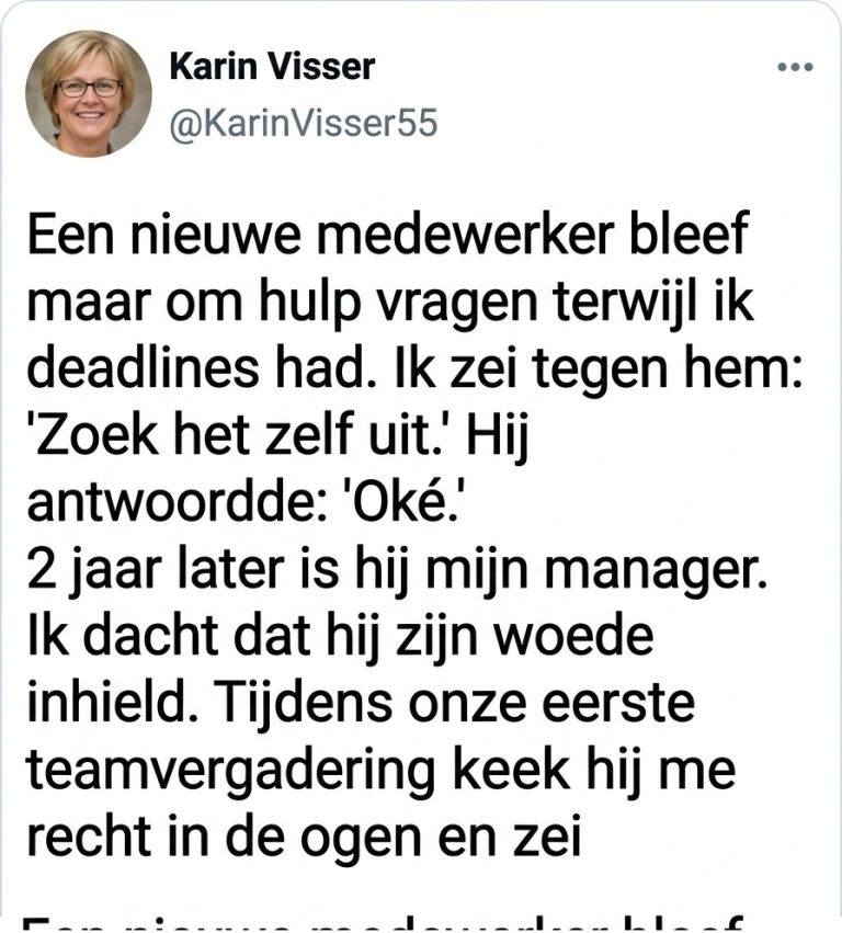 Ik dacht dat mijn harde woorden tegen een nieuwe medewerker mijn carrière zouden ruïneren, maar zijn reactie jaren later leerde me de belangrijkste les van mijn leven.