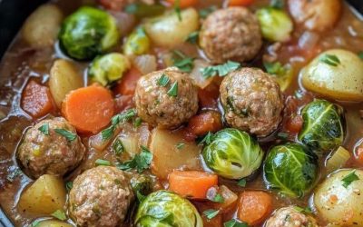 Binnen 30 minuten op tafel dit ouderwetse stoofpotje met spruitjes wortel en kruidige gehaktballetjes