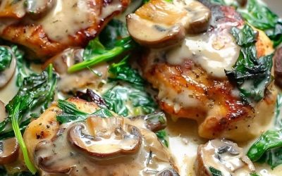Kip met spinazie en champignons in romige Parmezaansaus