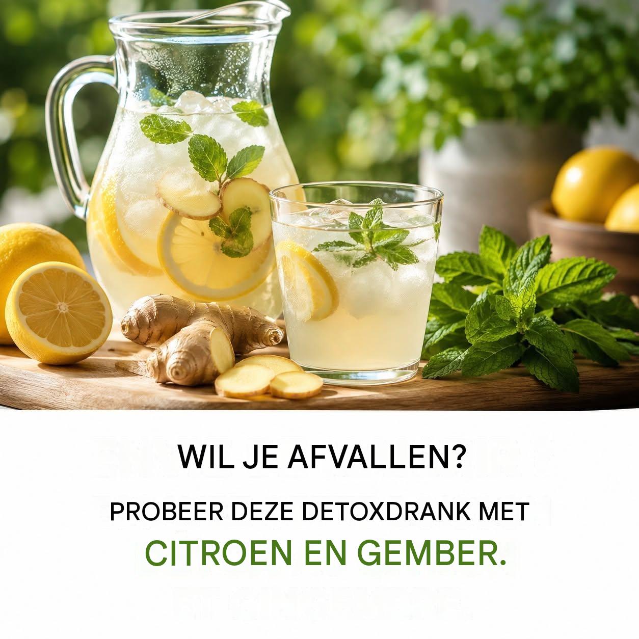 Ontdek mijn detoxdrankje met citroen en gember, makkelijk te bereiden en ideaal voor een platte buik en een lichte spijsvertering.